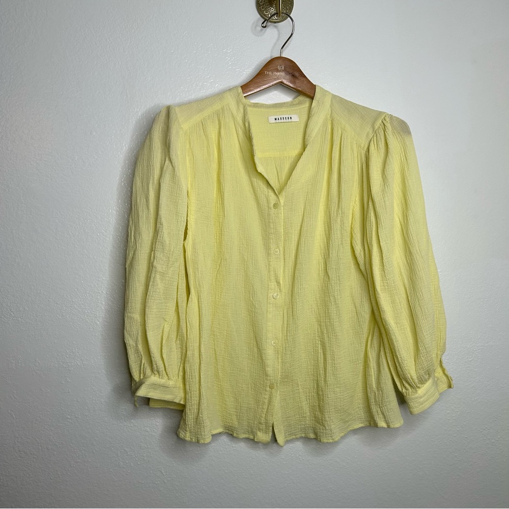 Madison Puff-Sleeve Button Front Top - Lemon Yellow